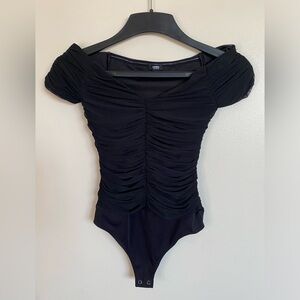 Express Black Ruched Body Contour bodysuit size small
